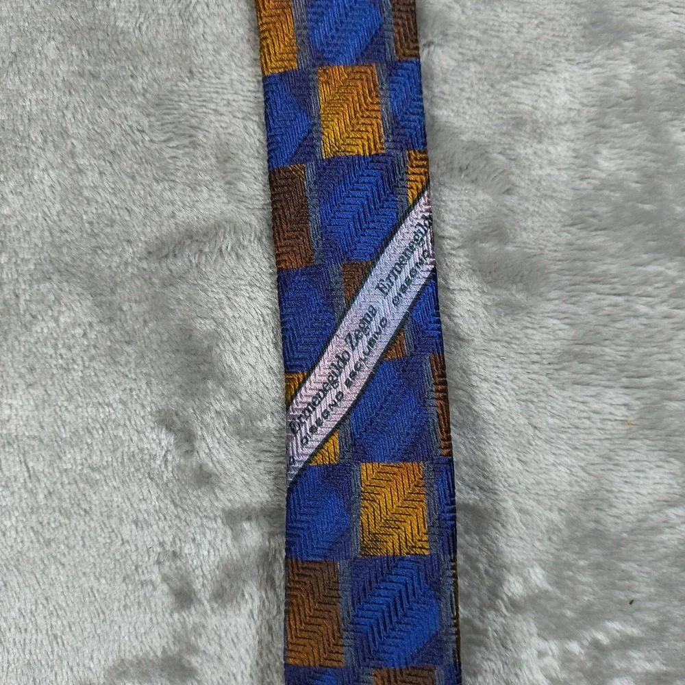 Vintage‎ Ermenegildo Zegna Tie Men 57X3.75 Blue Yellow Abstract Silk Made Italy